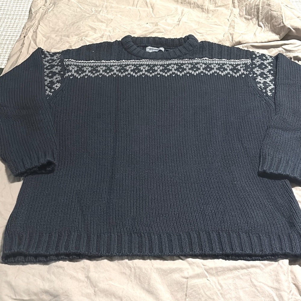 VINTAGE Y2K EUC Structure Blue and Gray Crewneck Sweater with Nordic Pattern